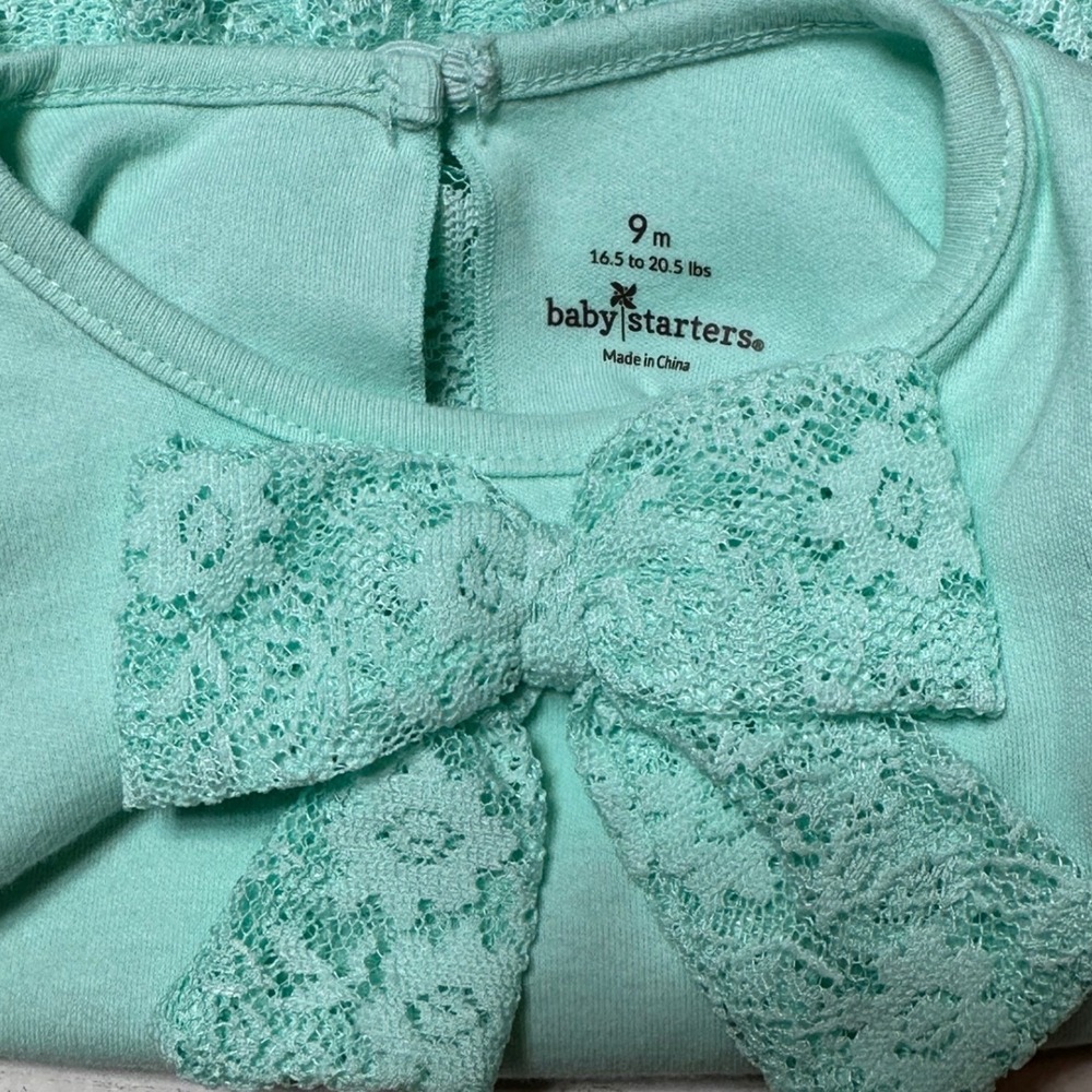 Baby Starters Tunic and Leggings Set Kids 9M Mint Green New Lace Bow Boutique - Picture 5 of 7